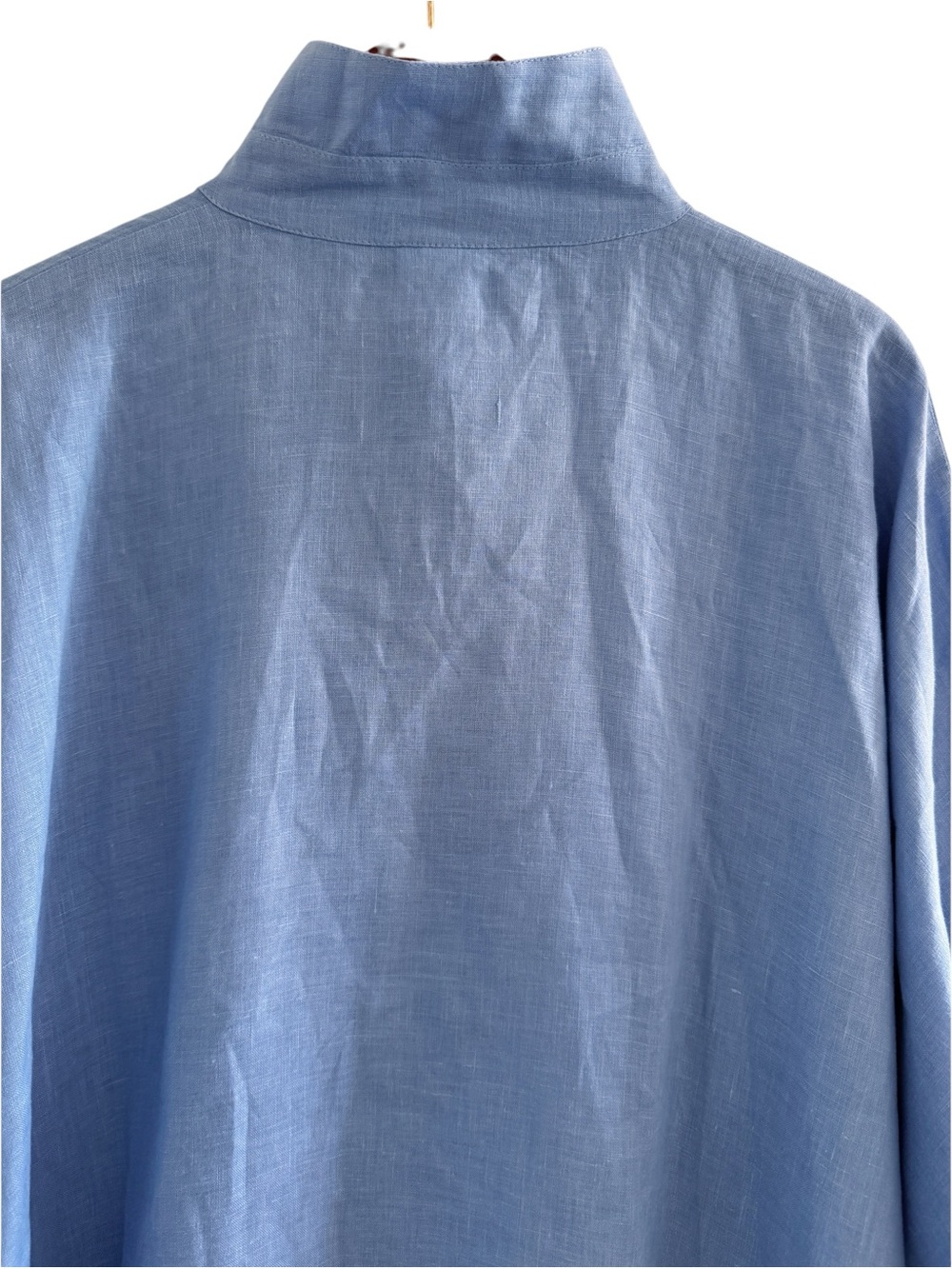 PLANET By Lauren G Handkerchief Linen Signature Button Front Shirt  in Blue - Picture 9 of 13
